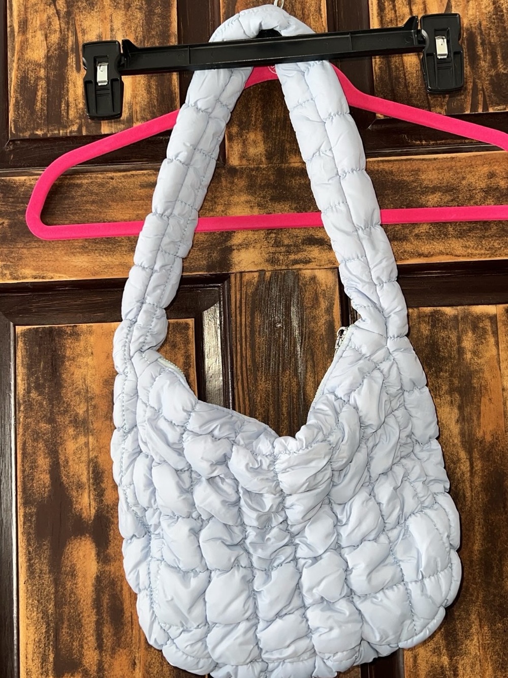Light Quilted Puff Shoulder Bag - Pale Blue